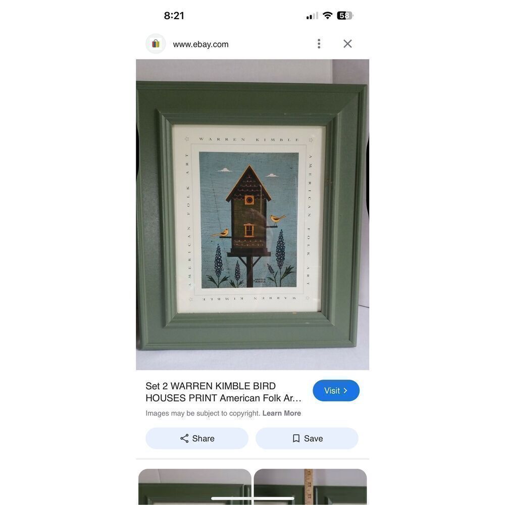 Warren Kimble birdhouse print American Folk Art